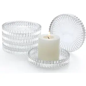 Pillar Candle Holder Set of 6 Glass Candle Holders for Pillar Candles Clear Round Candle Plate for Table Centerpiece Wedding Party Home Decor