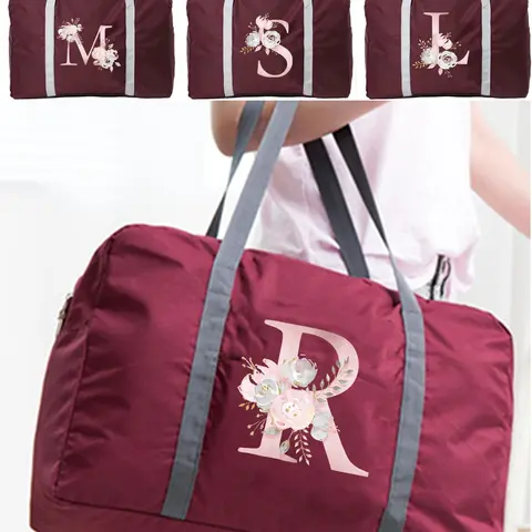 Letter & Floral Print Zipper Travel Bag, Large Capacity Clothes Storage Bag, Portable Women Handbag, Men Large Capacity Luggage Bag, Multifunctional Travel Accessories, Portable Carrying Bag