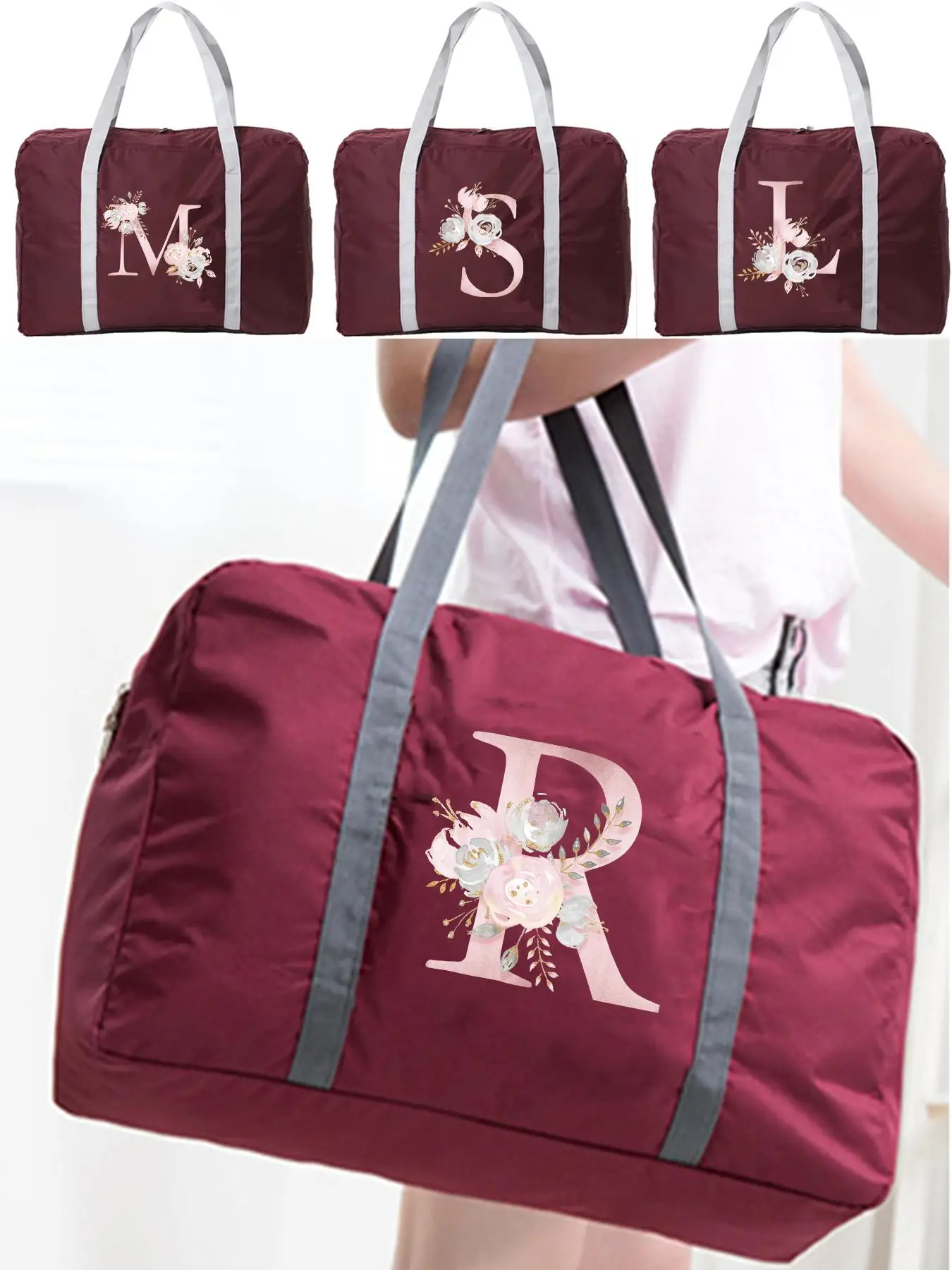 Letter & Floral Print Zipper Travel Bag, Large Capacity Clothes Storage Bag, Portable Women Handbag, Men Large Capacity Luggage Bag, Multifunctional T