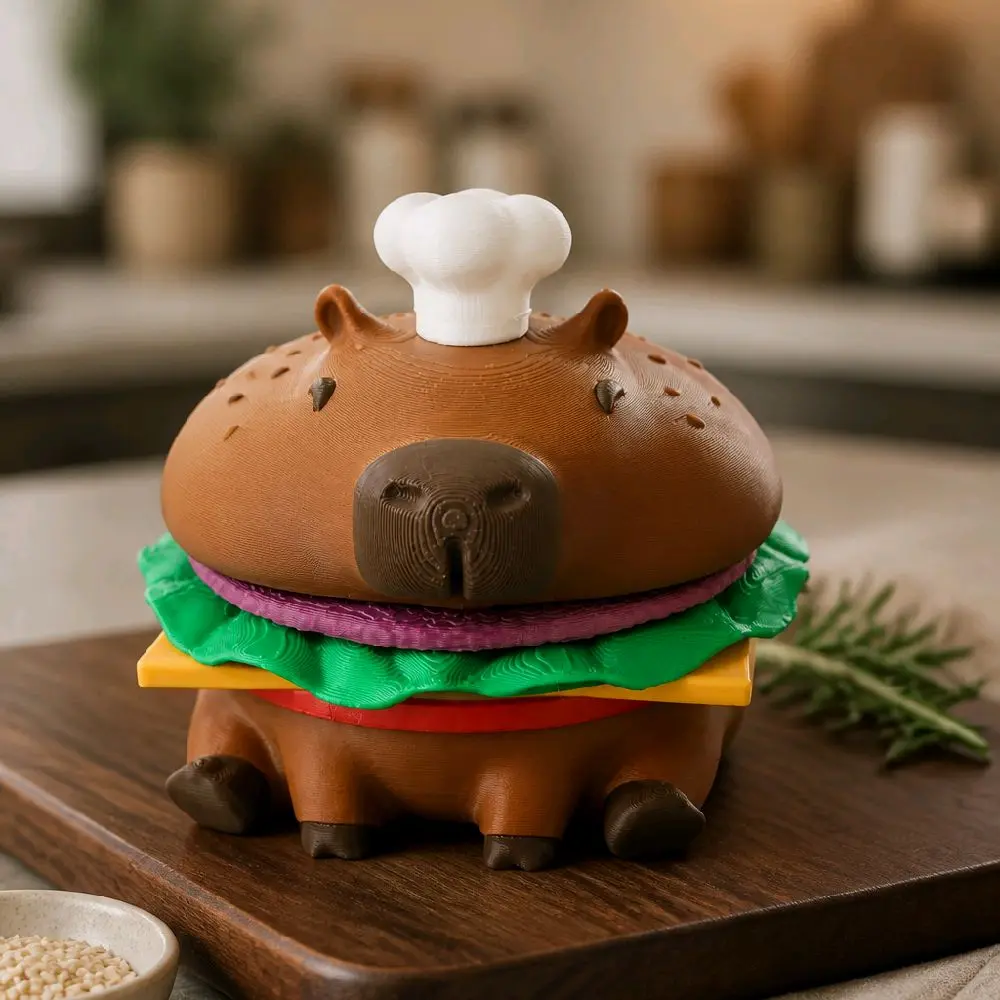 Capyburger 3D Printed Magnetic Coaster Set w/ Hidden Snack Bowl & Bottle Opener Cute Capybara Gift