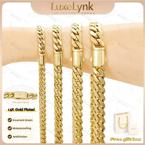 14K gold-plated Cuban necklace/bracelet | The latest electroplating gold-plating process for rust prevention| Miami hip-hop style fashion items| The best gift for men and women| Couples' style| 6mm/8mm/10mm/12mm/14mm Valentine's Day gift