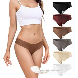 LEVAO 3/6 Pack Women’s Seamless Thongs – No Show Camel Toe Cover G-String Panties, Anti Cameltoe Pad, Soft Breathable Workout Yoga Underwear