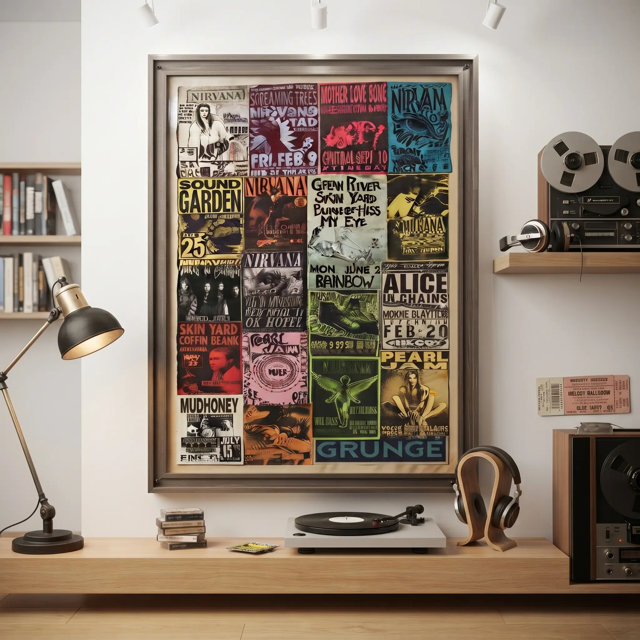 Grunge Concert Flyers Art Print: Nirvana, Alice  in Chains, and Pearl Jam Wall Art Decor Man Cave