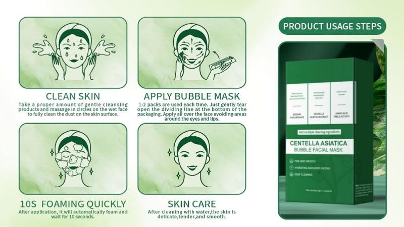 Centella Asiatica Bubble Face Mask, Centella Bubble Clay Mask for Blackhead Removal Deep Purifying and Moisturizing Pore Cleanser Individually Packaged, 10 Seconds to Foam - 12 Pack