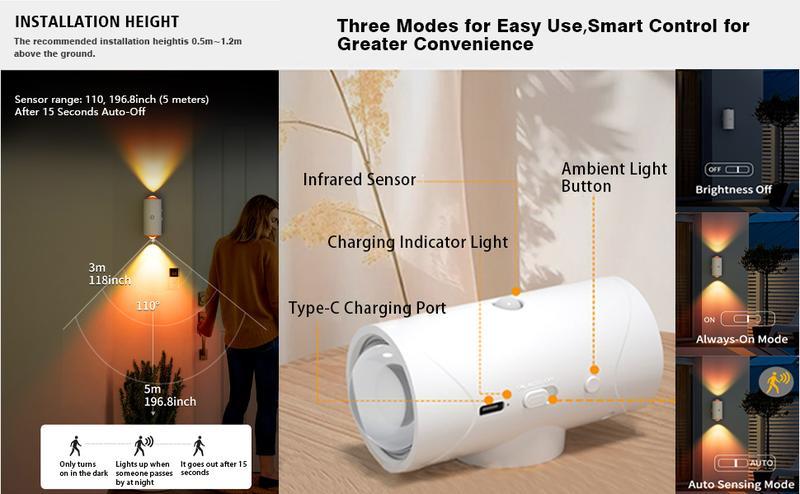 Smart induction LED night light with motion sensor, USB rechargeable RGB gradient wall lamp, dimmable magnetic step lamp for bedroom, entryway, hallway, desk, and stairs — indoor ambient lighting, cozy atmosphere, easy charging, modern decor