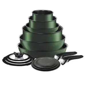 T-fal Ingenio Nonstick Cookware Set 14 Piece Induction Oven Broiler Safe 500F Cookware Pots and Pans RV Camping Oven Broil Dishwasher Safe Detachable Handle Forest Green
