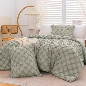 Boho Duvet Cove, Chic Tufted Mist Sage Duvet Cover Sets for Home, Soft Boho Textured Bedding Set for All Seasons-No Comforter