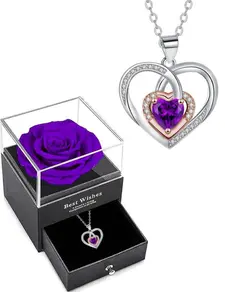 Heart Shaped Pendant Necklace with Rose Gift Box, Stainless Steel Jewelry for Women, Birthday Gifts for Women, Love Heart Wedding Jewelry Chain for Her, Valentine's Day, Gift, Mother's Day Gifts, Exquisite Jewelry Gift