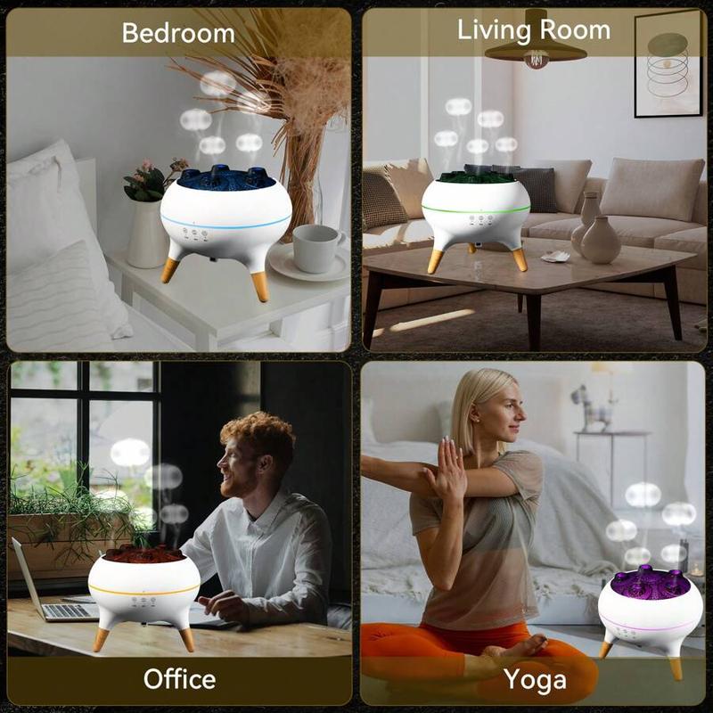 JELLOO Jellyfish Mist Aromatherapy Humidifier With 7 Colors LED Lights, 2 Modes Fire Mist Waterless Auto Shut Off Aromatherapy Diffuser, Voice Activated Sound Pickup Mist, For Bedroom, Office, Yoga Room