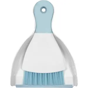 Mini Broom with Dustpan Combo Set, Small Dustpan and Brush Set Quick Cleanup Tools for Kitchen Table Keyboards Pets Nest Sofa (Blue)