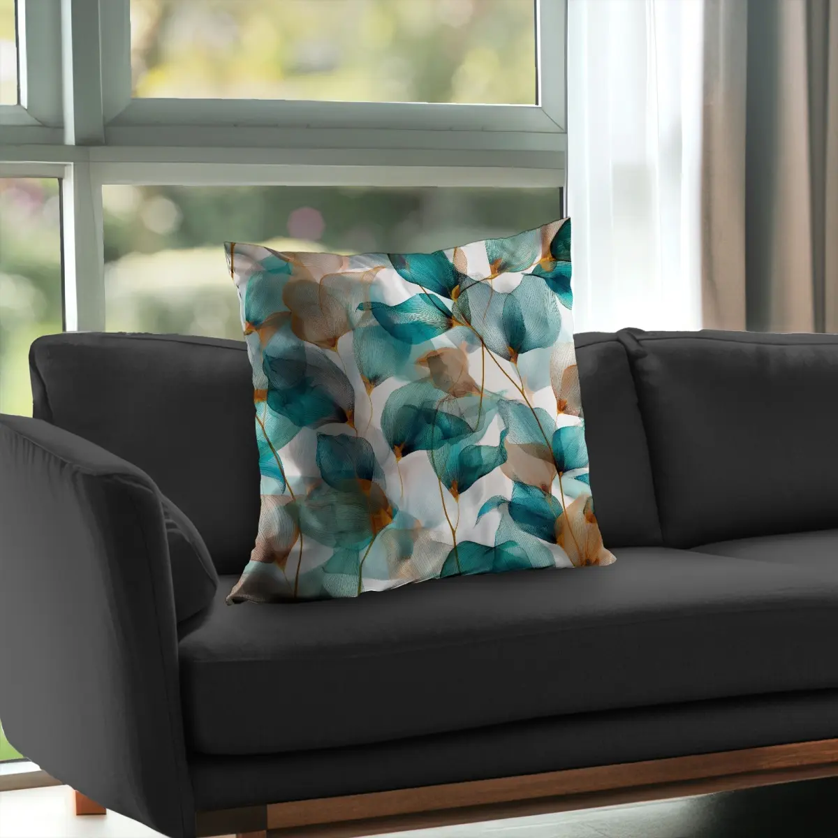 MWW C1PC2626ZX3JMH Teal & Brown Polyester Twill Throw Pillow, 26x26 in., Teal Standard Pillow for Stylish Home Decor, Teal Standard Pillows