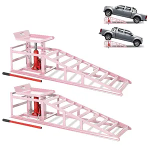 2 Pack Hydraulic Car Ramps 5 Ton/11000 LB, Heavy Duty Low Profile Vehicle Ramps, 9.4"–13.34" Height for Oil Changes, Auto Garage Repairs & Maintenance, Pink