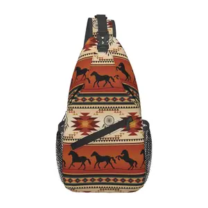 [Made in US] Crossbody Chest Bag Hiking, Western Tribal Horse Print Shoulder Bag Folding, Large Capacity, Fashion Durable Can Be Used for Shopping, Work, Leisure Beach Bag Fishing Backpack