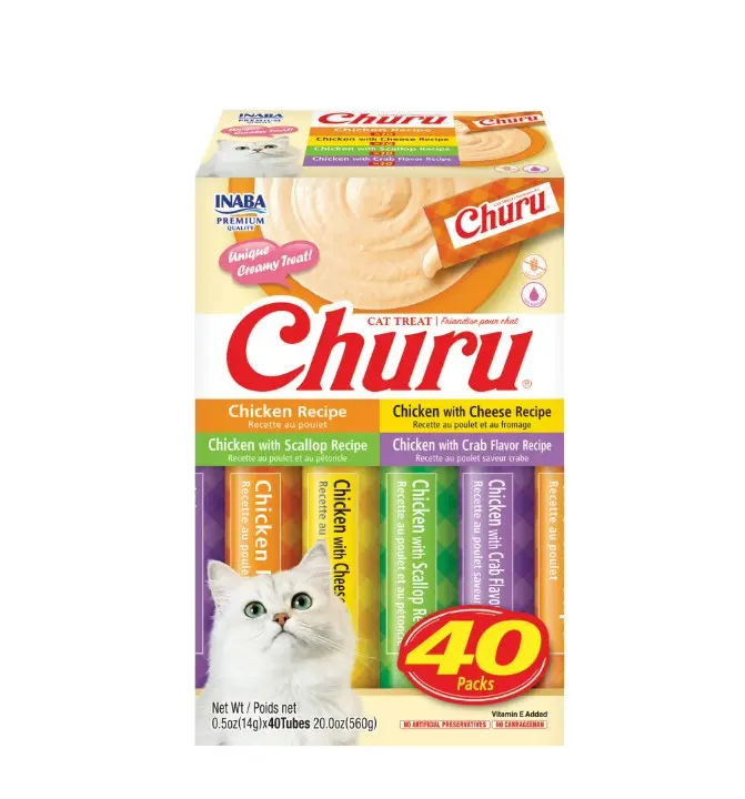 Inaba Churu Creamy, Lickable Wet Cat Treats, 0.5 oz, 40 Tubes, Chicken Variety