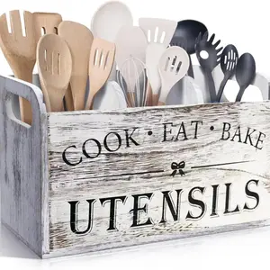 Wooden Cooking Utensils Storage Rack, 1 Count Kitchen Utensils Holder with 3 Compartments, Kitchen Utensils Storage Box, Kitchen Gadgets Organizer