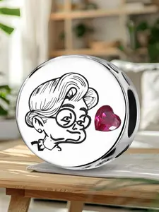 New Original Silver Color Charm DIY Beads Round Mother and Child Love Footprints Warm Embrace Kind Grandma Happy Family Warm Mother Love Beads Family Mother's Day Gift Model DIY Jewelry Warm Model Suitable for Family Reunion