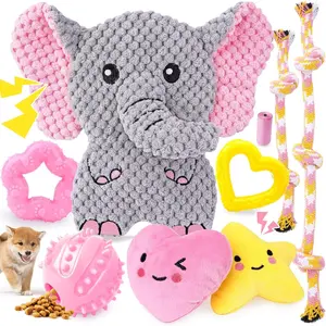 Pink Puppy Toys - 9 Pack Puppy Chew Toys for Teething, Enrichment Dog Toys for Small Dogs to Keep Them Busy, Squeaky Plush Toy for Boredom