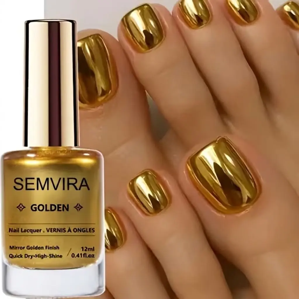 12ml Mirror Gold Chrome Nail Polish – Metallic Luxury Golden Finish, High Shine Reflective Effect, Quick Dry Long-Lasting Nail Lacquer for Glamorous Manicure & Nail Art