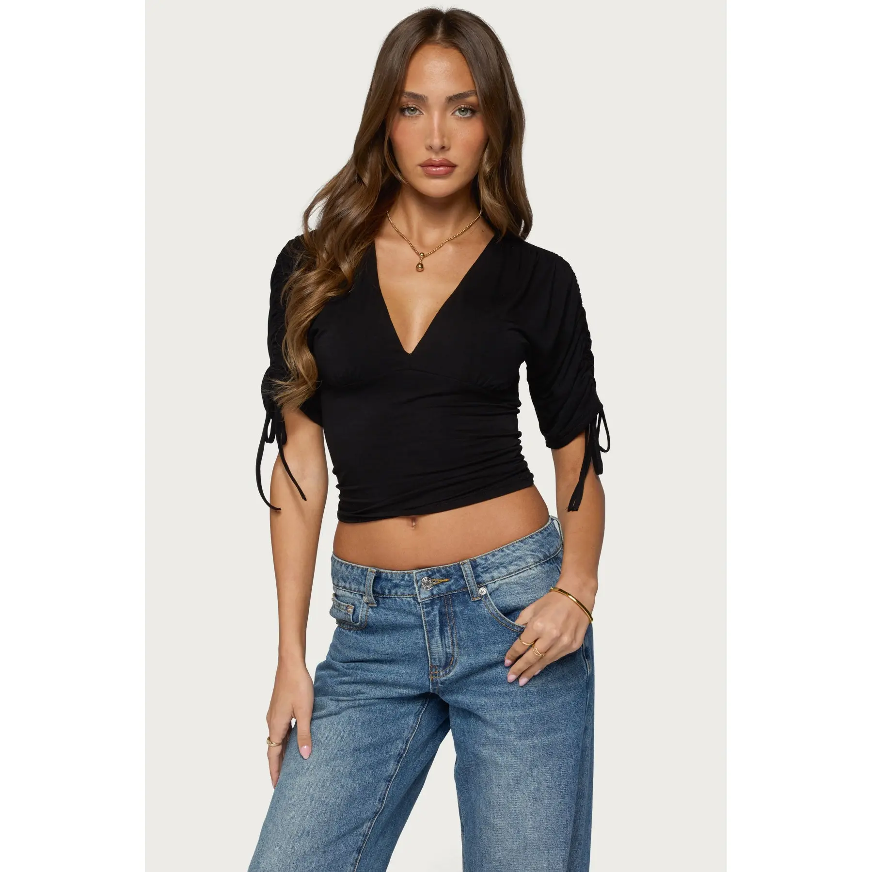 Muriel Drawstring V Neck Top