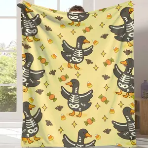 Creepy Dolls Halloween Skeleton Duck Flannel Blanket Festive Spooky Print UltraSoft Warm Cozy Lightweight Durable for Sofa Bed Couch Travel Dorm Room Holiday Decoration Unique Halloween Gift