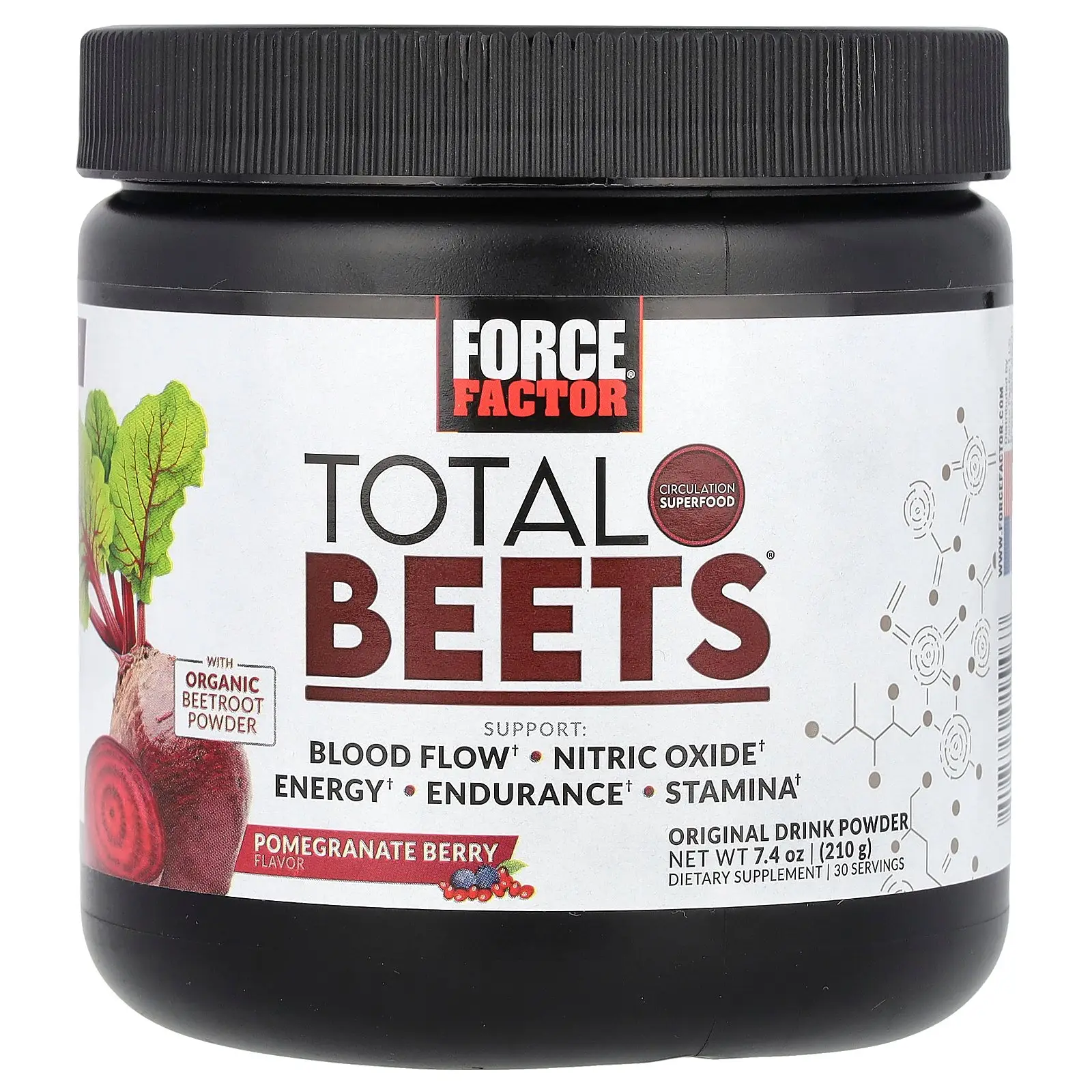 Force Factor Total Beets®, Original Drink Powder, Pomegranate Berry, 7.4 oz (210 g)