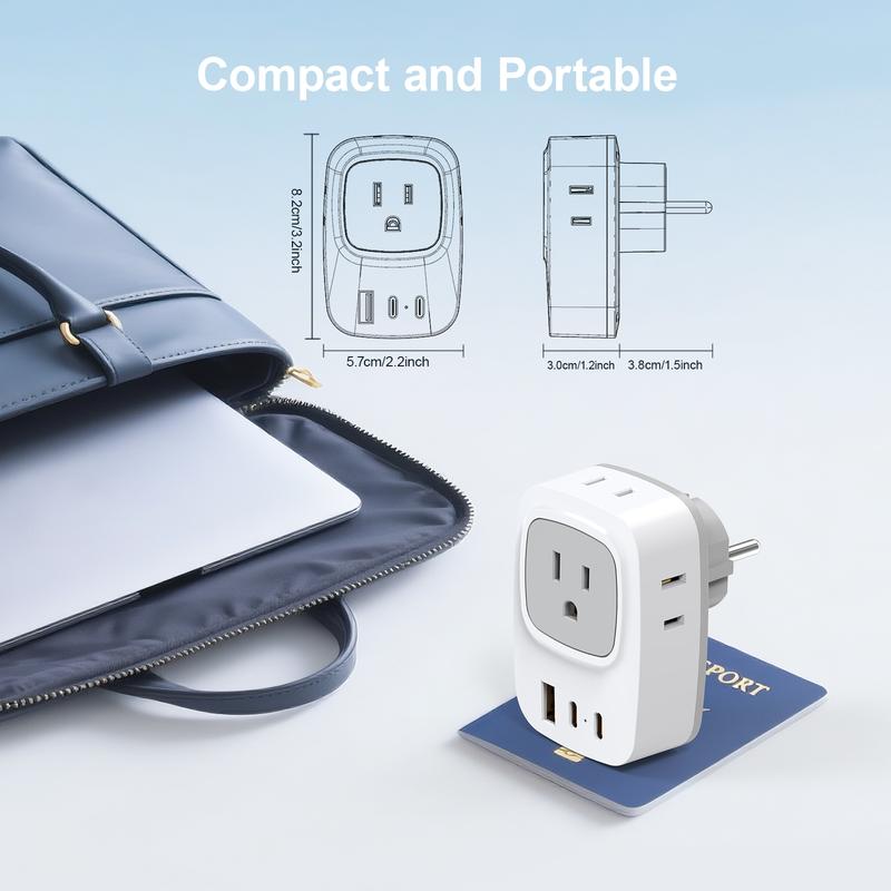 2 Pack European Plug Adaptor -International Travel Charger with  2 USB C, 4 American Outlets and 1 USB A Ports for France Germany Spain Turkey Greece Poland Iceland Russia