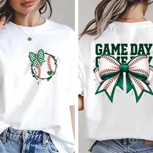 Emerald Green Baseball Game Day Shirt, Coquette Baseball Bow Shirt, Game Day Shirt, Green Baseball Mom Bow Shirt