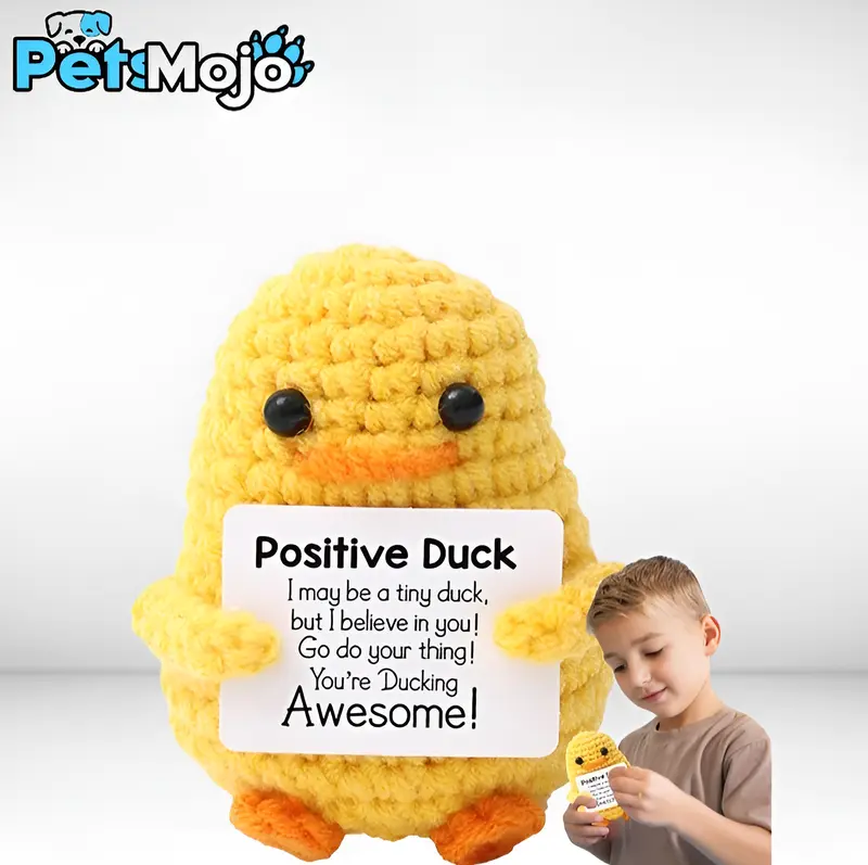Emotional Support Duck Crochet Kit, Positive little yellow duck design crochet kit, cute knitting wool doll with front card, cheer up decoration for birthday party, New year birthday gift, cute room decor, knitted toys, positive birthday gift, room decor