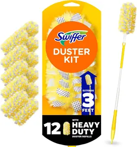 Long Handle Duster – Swiffer Dusting Kit with Extendable Pole & 12 Refills for Ceiling Fans, Vents & Home Cleaning