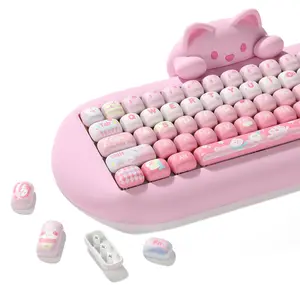 KEYCAP ONLY YUNZII Pink Ice Cream MOG Dye Sub PBT Keycaps, 138 Keys Custom Keycaps Set for MOG Profile, Cute Pink Ice Cream Keycaps, Mechanical Keyboard Keycaps for Gaming Keyboards