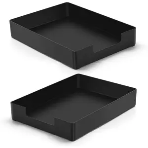 Letter-Size Tray Desk Letter Tray Paper Tray, Sturdy Heavy-Duty Plastic Printer Paper Tray, Single-Tier Stackable File Storage Organizer for Office Home (2X Black)