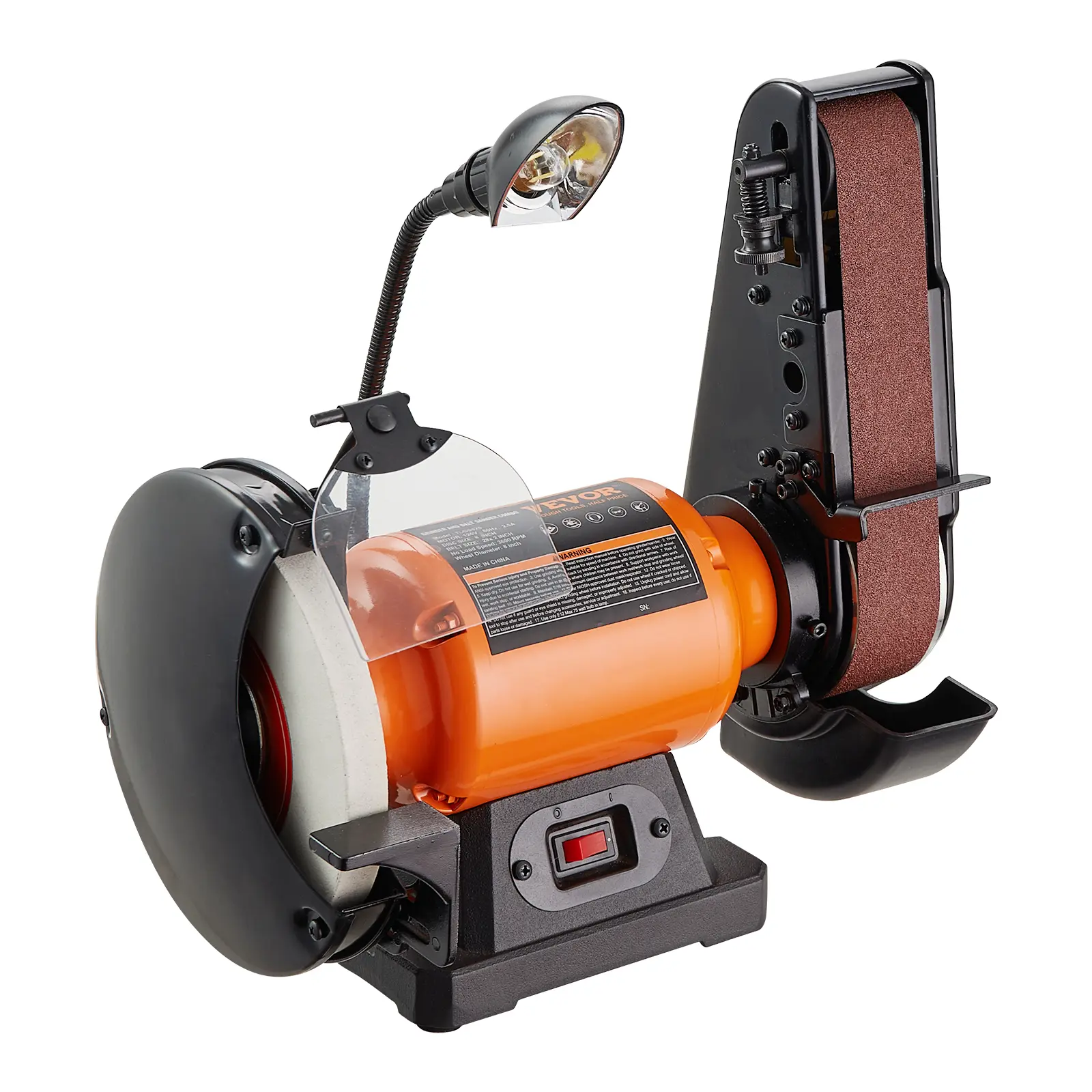 【DealsForYouDays】VEVOR Heavy Duty 8-in Bench Grinder & 2x28-in Rubber Belt Sander Combo Tool, 2.5A Induction Motor, LED Lighting, Protective Shield for Metalworking, Sharpening