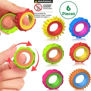 6-Piece Kids Stress Relief Fidget Rotating Ring Set, Adjustable Sensory Training Tool, Sensory Calming Tool, Adhd Anxiety Relief, Portable Office Travel Toy, Stress Relief Fidgeting, Stress Relieving Accessory