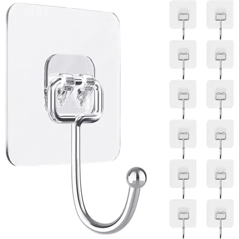 Large Adhesive Wall Hooks, 10/20-Pack Heavy-Duty Self-Sticky 15lb Removable Clear Hooks, Waterproof Use for Towel, Key, Coat in Bathroom, Kitchen, Outdoor (No Wall Damage),summervibes Strong Suction Cup