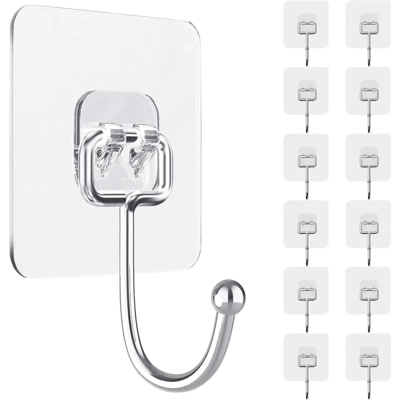 Large Adhesive Wall Hooks, 10/20-Pack Heavy-Duty Self-Sticky 15lb Removable Clear Hooks, Waterproof Use for Towel, Key, Coat in Bathroom, Kitchen, Outdoor (No Wall Damage),summervibes Strong Suction Cup