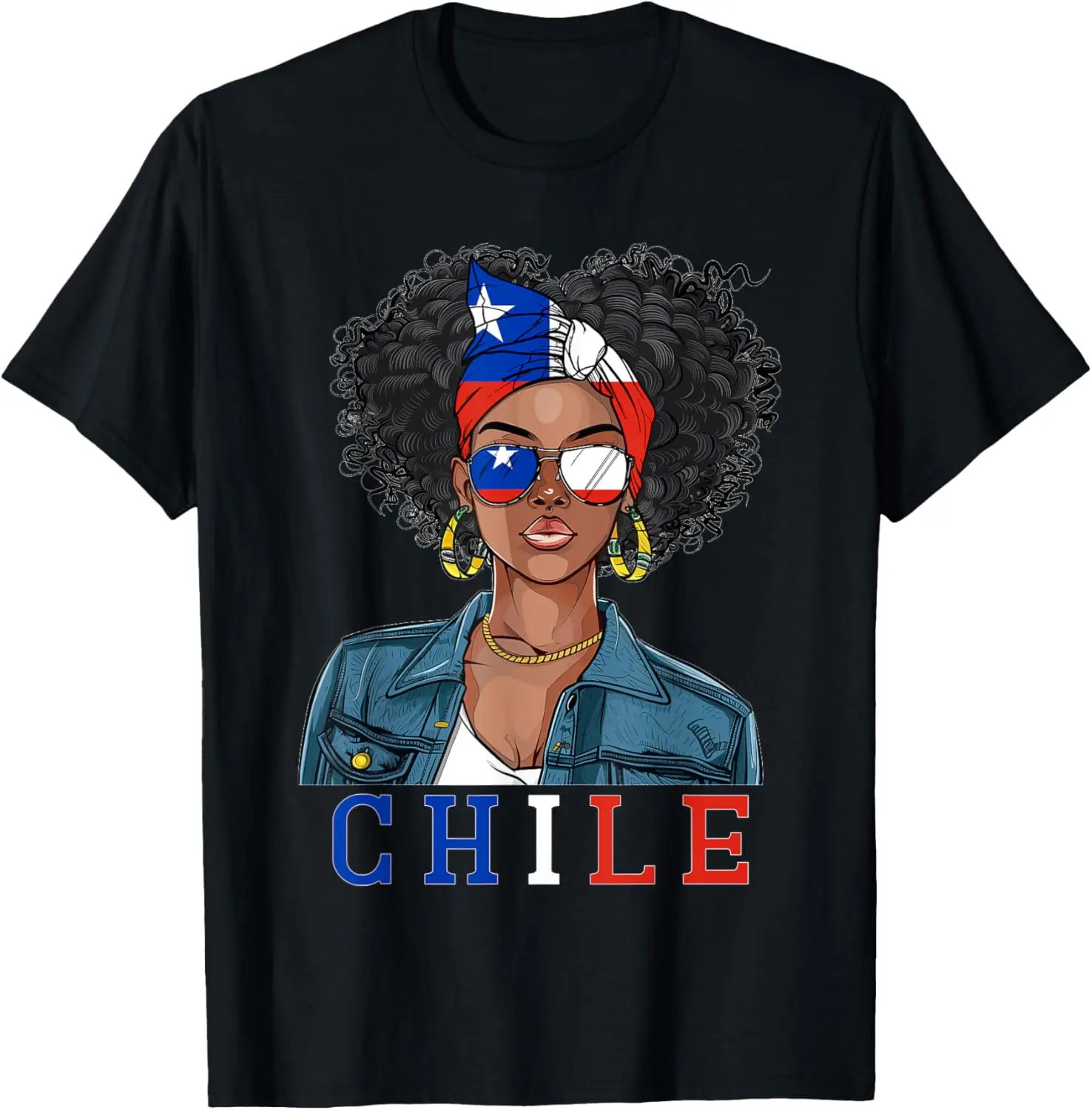 Graphic T-Shirt for Women with Chilean Flag Print, Vintage Style 100% Cotton Short Sleeve Casual Streetwear