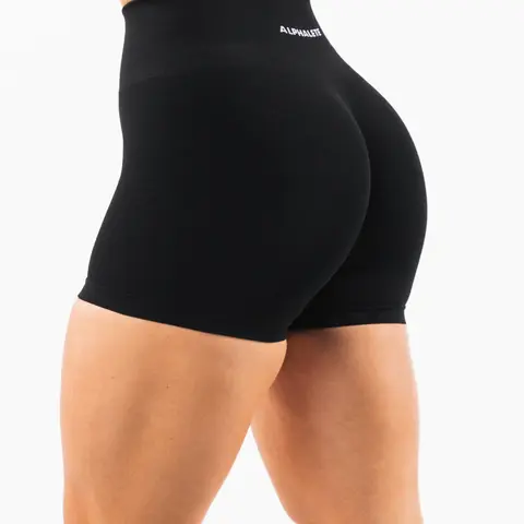 Alphalete Women's Amplify Ultra-High Rise Short - Black, 4.5" Inseam, Seamless, Butt Scrunch, High Compression
