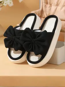 Women's Bowknot Design Slides, Casual Soft Comfortable Home Slippers, Non-slip Slippers for Indoor & Outdoor Wear, Flipflop