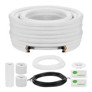 VEVOR 50ft Mini Split Line Set, 3/8 5/8 OD AC Copper Tubing Pipe, 3/8 White PE Thickened Insulated Coil with Flared Nuts, Rich Fittings, for Mini Split Air Conditioner HVAC or Heat Pump System