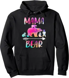 Bear Matching Family Outfits, Funny Mama Bear Four Cubs Pullover Hoodie