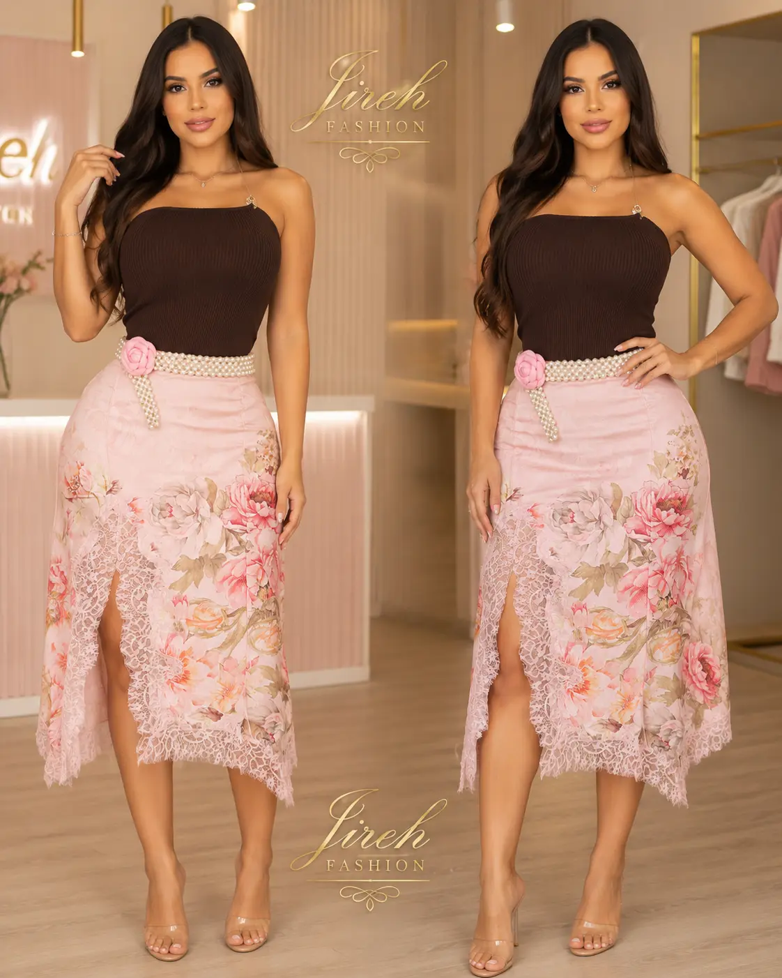 Blush Garden Lace Midi Skirt