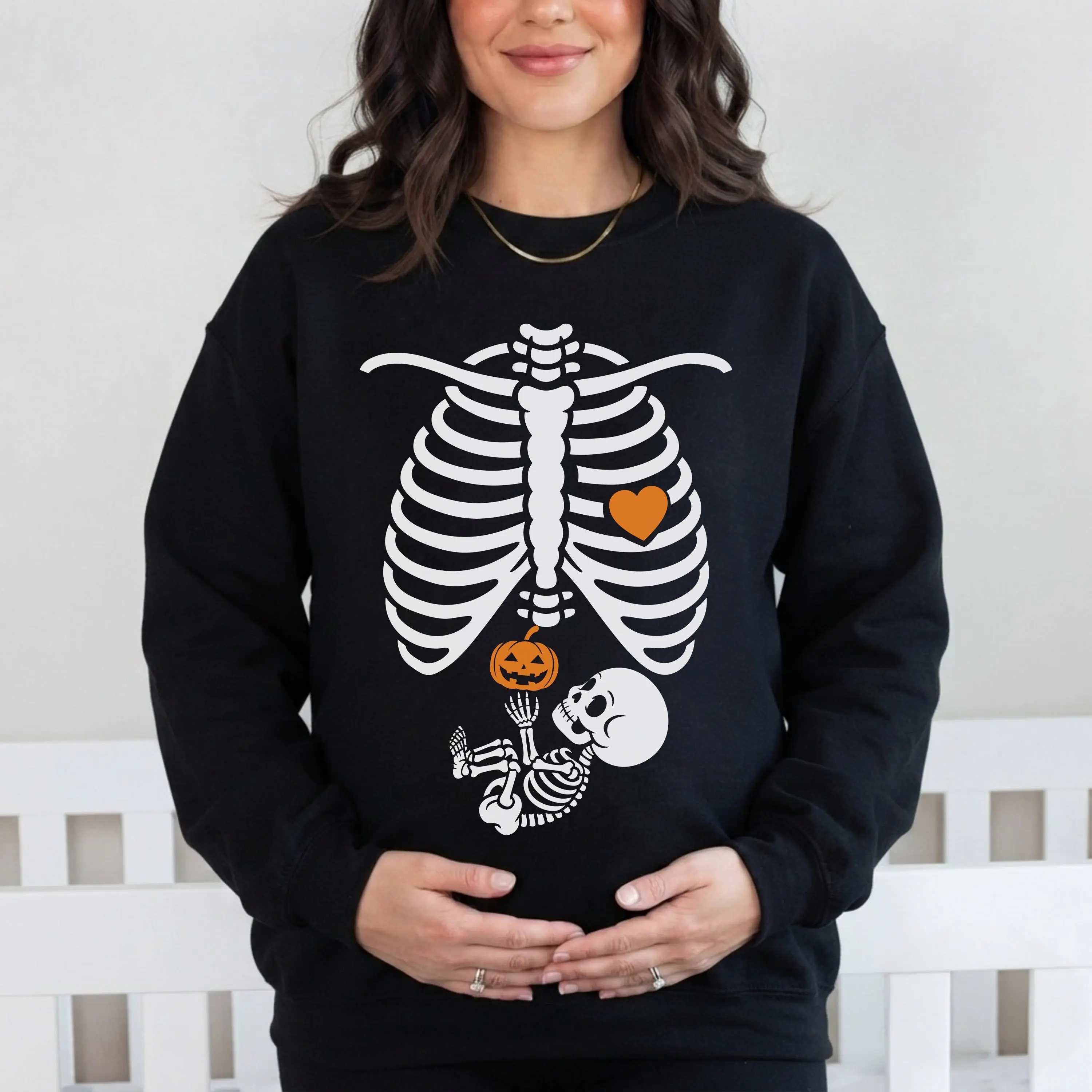 Skeleton Pregnant Sweatshirt Skeleton Halloween Maternity Sweater New Baby Boy Pregnancy Announcement Spooky Pregnancy Shirt