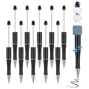 10 Pcs Standard Beadable Pens - Black Ink, Durable Plastic, Easy DIY, Fun Creative Gift for Home Office School Business