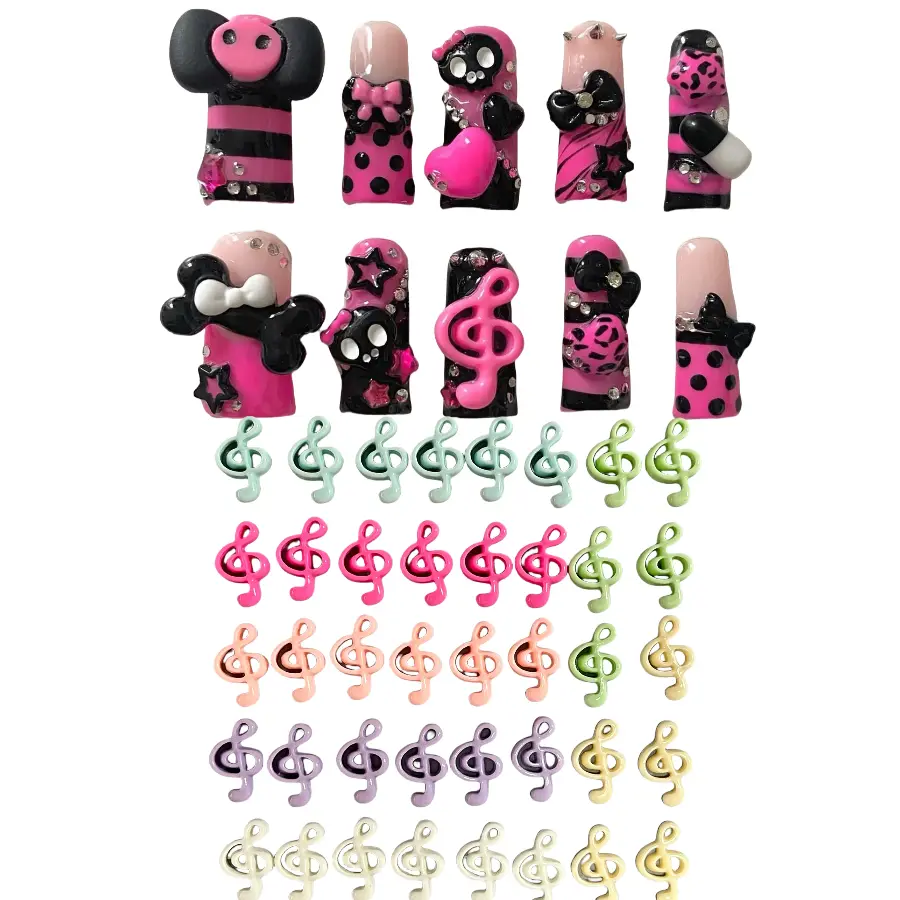 40Pcs Mixed Dopamine Pink Rose Red White Y2K Girl Resin Music Symbols Note Eight Tone Sign Acrylic Nail Art Decoration Charms