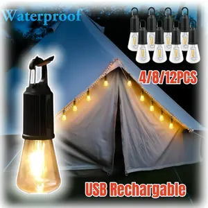 4PCS/8PCS/12PCS Rechargeable Camping Light Outdoor Lights 3 Light Modes Hook Tent Light USB Charging for Camping Hiking Backpacking Emergency Outage Xmas Decoration Light