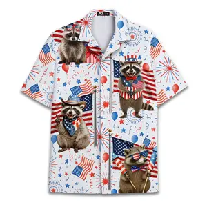 Funny Raccoon Hawaiian Shirt, Independence Day USA Flag Style Tropical Short Sleeve Shirt, Summer Aloha Button Down Shirt, Gift for Him or Her