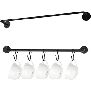 Coffee Mug Holder Wall Mounted,1PC Coffee Cup Holder Coffee Mug Rack for Wall Black Metal Rod with 5 Removable Hooks,Organize Cooking Utensils or Mugs for Kitchen Restaurant Bar (1)