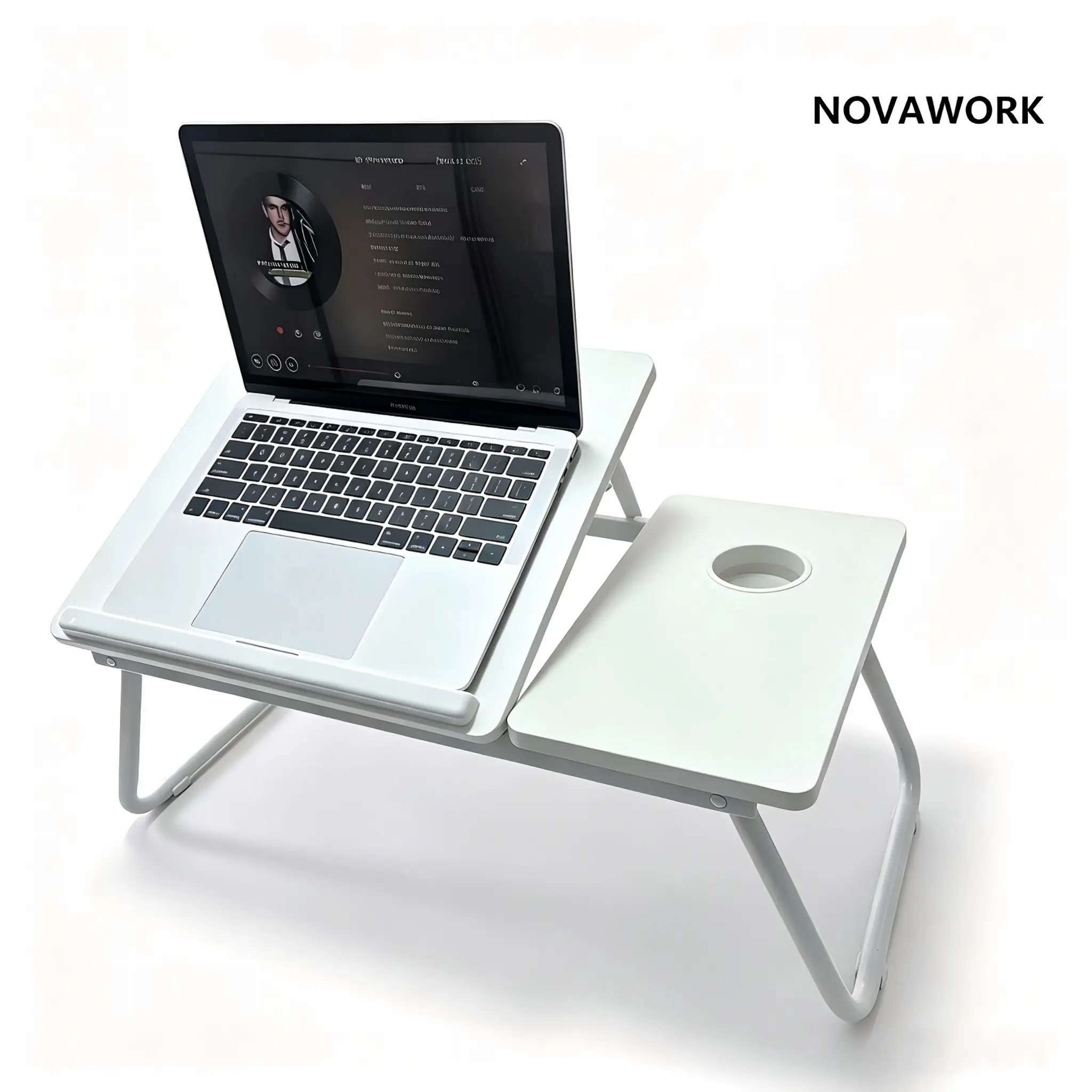 Folding Laptop Desk - Adjustable Ergonomic Minimalist Lap Desk with Cup Holder, Anti-Slip Rubber Foot Caps, Height-Angle Tilting, Fully Foldable Portable Space-Saving Tray for Home Office Users, College Students