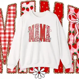 Mama Graphic Sweatshirt – Red Floral & Gingham Mother's Day Crewneck