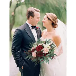 Rinlong 13.5 inch wide Burgundy & Pink Bridal Bouquet